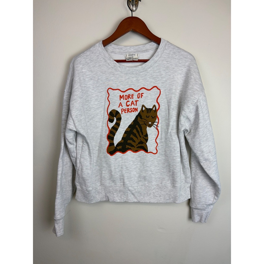 Maeve x Tulastra Studio Graphic Sweatshirt S Gray Cat Person Fleece Crew Neck